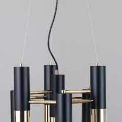 Lámpara colgante Orino, negro/dorado, metal, 7 luces, GU10