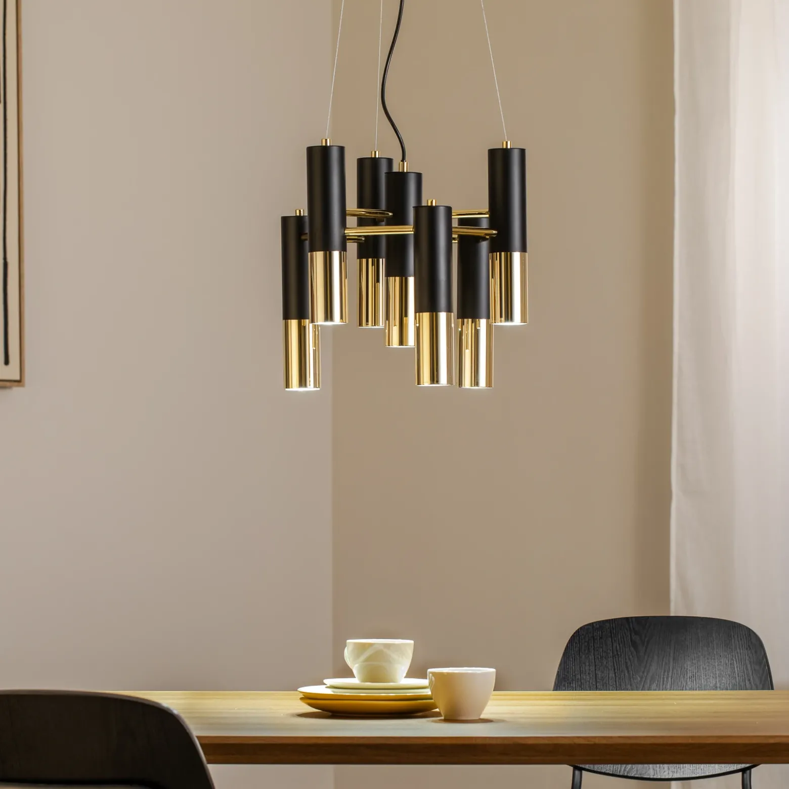 Lámpara colgante Orino, negro/dorado, metal, 7 luces, GU10