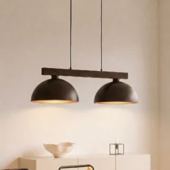 Lámpara colgante Oslo, marrón, de 2 luces, 83 cm de largo, E27
