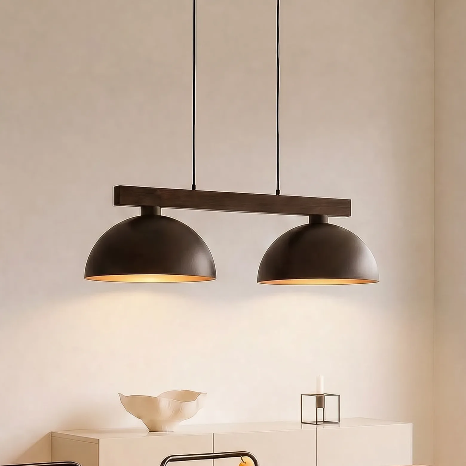 Lámpara colgante Oslo, marrón, de 2 luces, 83 cm de largo, E27