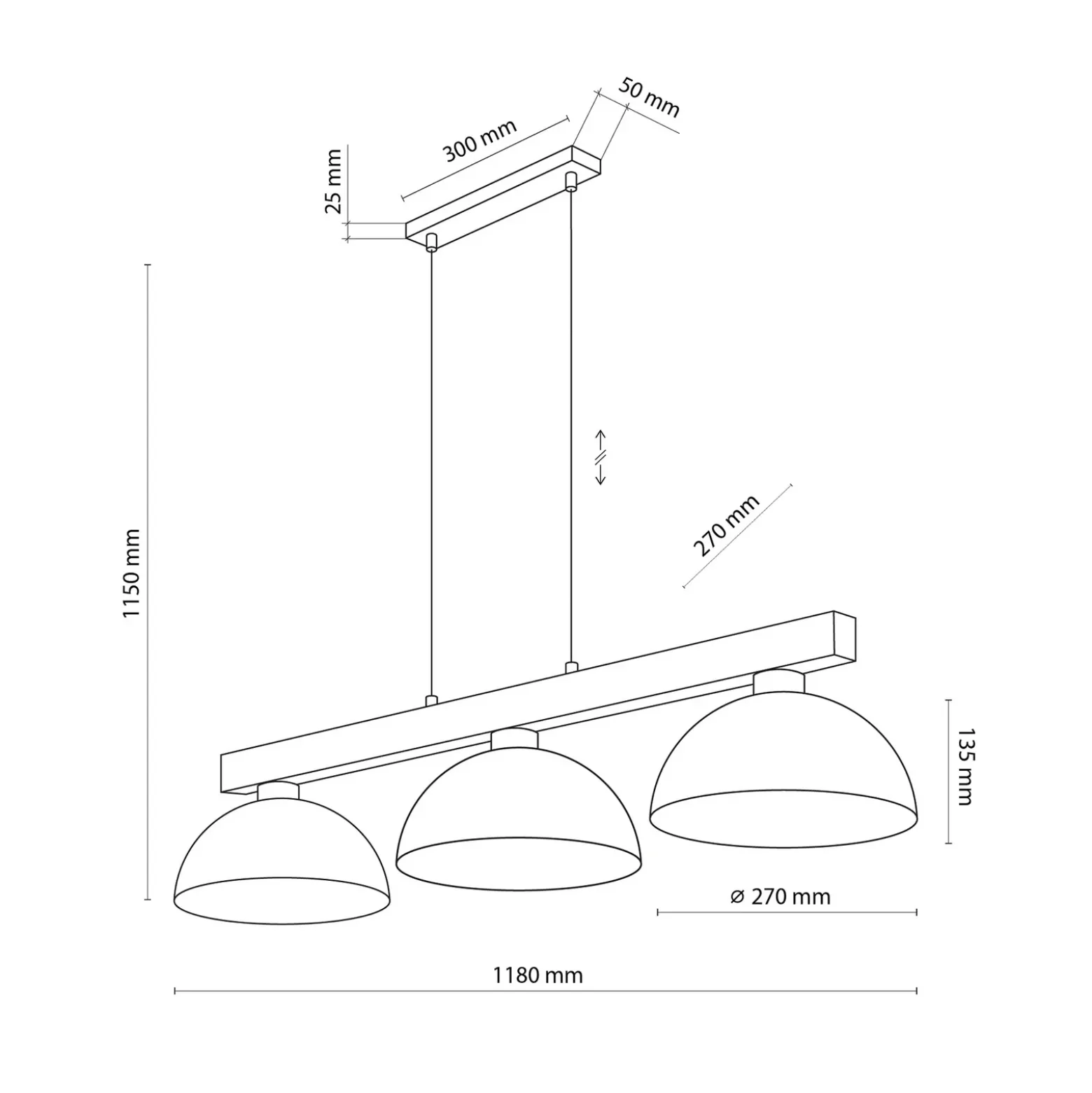Lámpara colgante Oslo, marrón, 3 luces, 118 cm de largo, E27