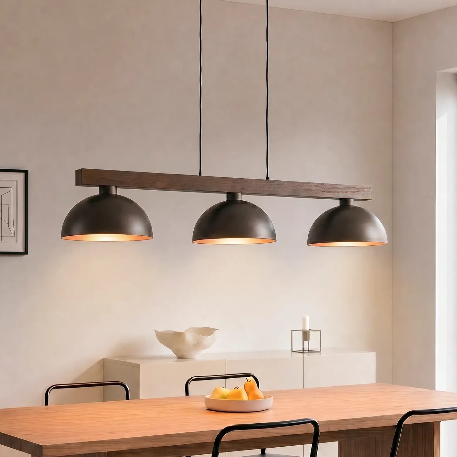 Lámpara colgante Oslo, marrón, 3 luces, 118 cm de largo, E27