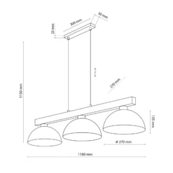 Lámpara colgante Oslo, marrón, 3 luces, 118 cm de largo, E27