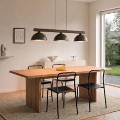 Lámpara colgante Oslo, marrón, 3 luces, 118 cm de largo, E27