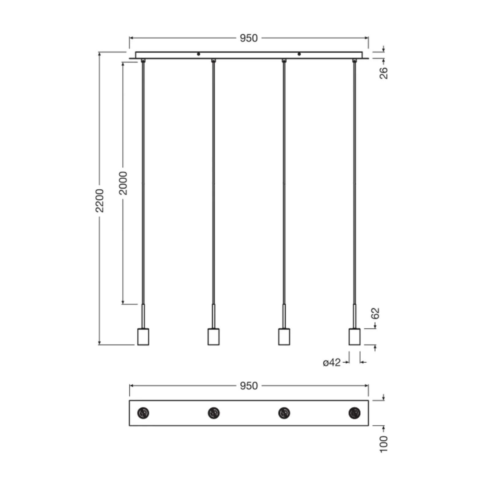 Lámpara colgante OSRAM Decor Needle Linear beige, acero, 4 luces E27