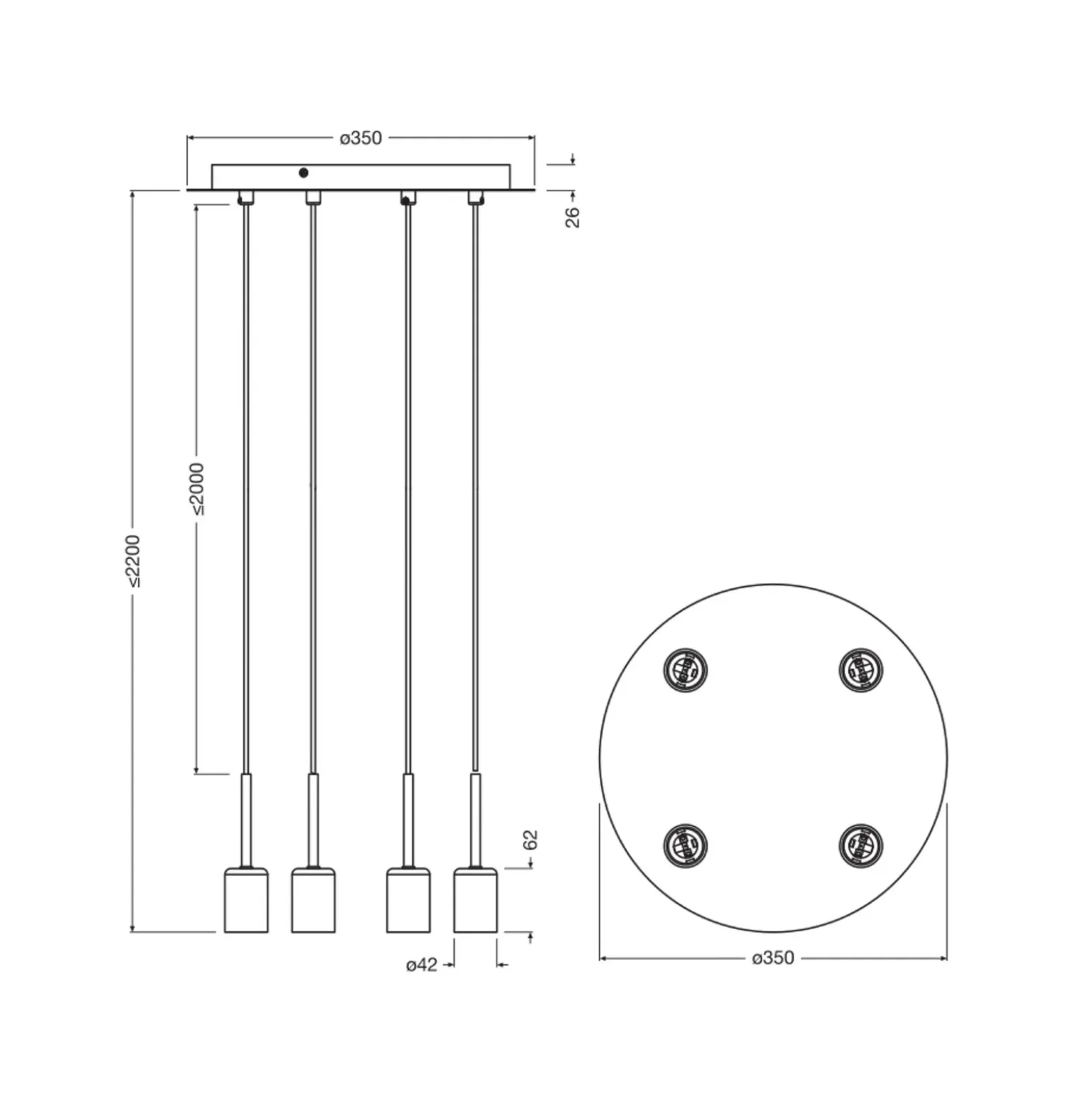 Lámpara colgante OSRAM Decor Needle Plate, gris, acero, 4 luces, E27