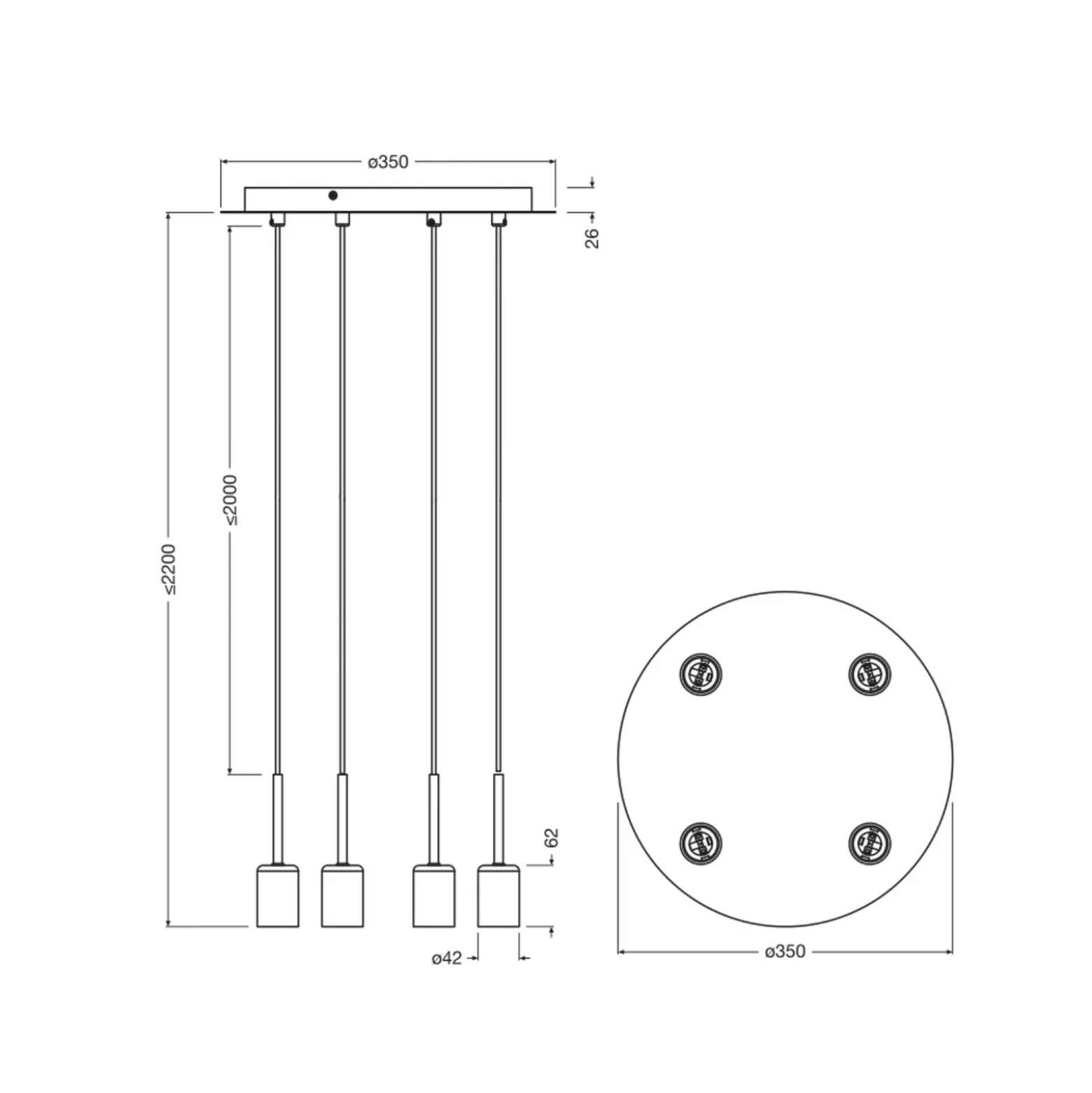 Lámpara colgante OSRAM Decor Needle Plate beige, acero, 4 luces, E27