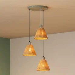 Lámpara colgante OSRAM Decor Raffia, 3 luces redondas, rafia, natural