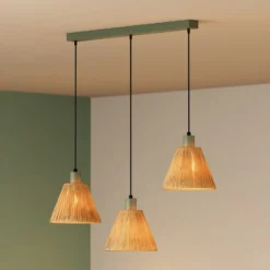 Lámpara colgante OSRAM Decor Raffia, 3 luces, rafia, natural