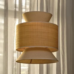 Lámpara colgante OSRAM Decor Wrap Cone, beige, rafia, lino, E27