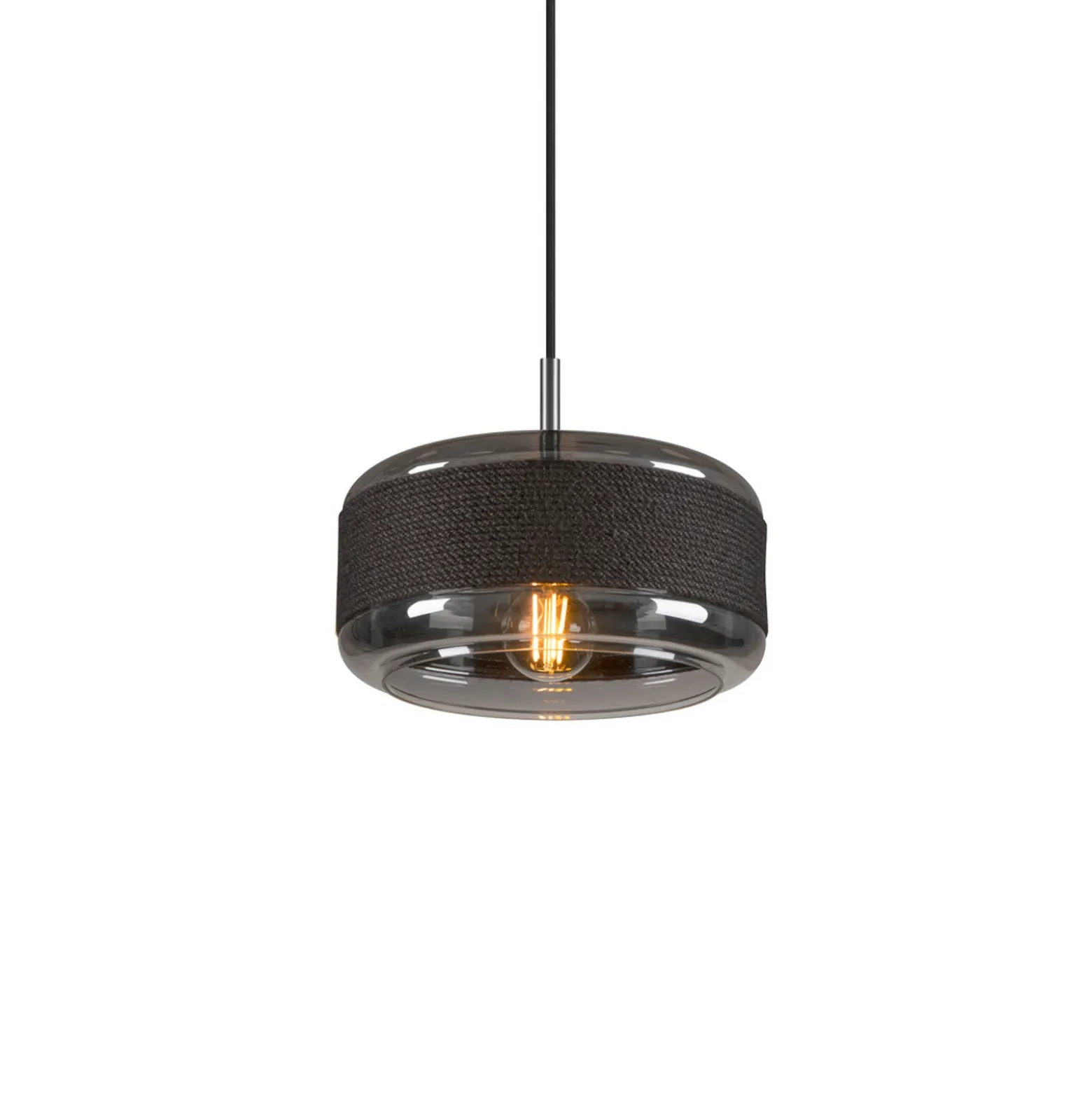 Lámpara colgante Pantilo Rope 27, negro/gris/plata, cristal, Ø 27 cm