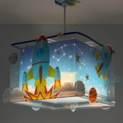 Lámpara colgante para habitación infantil ROCKET de Dalber, azul/amarillo