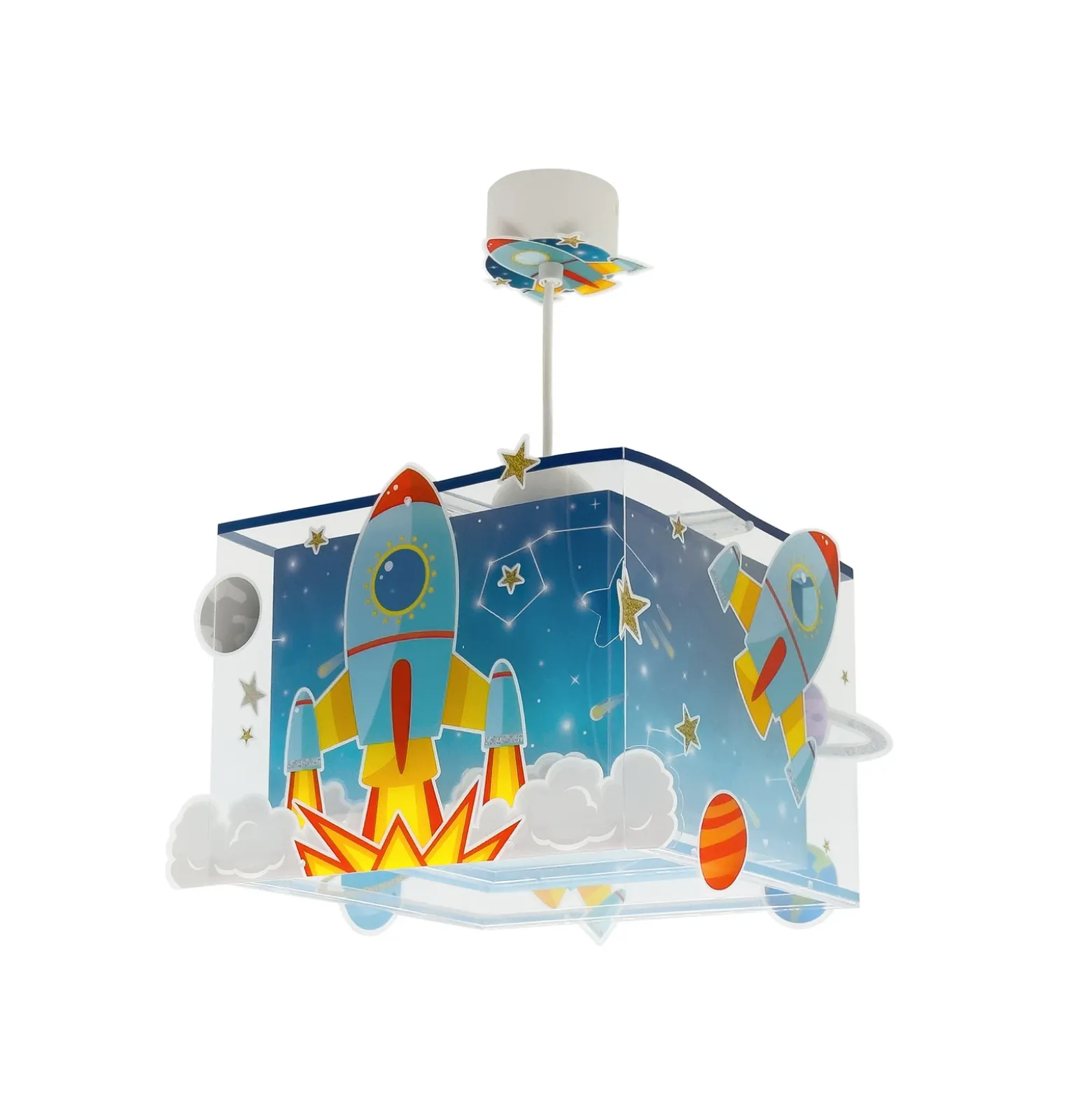 Lámpara colgante para habitación infantil ROCKET de Dalber, azul/amarillo