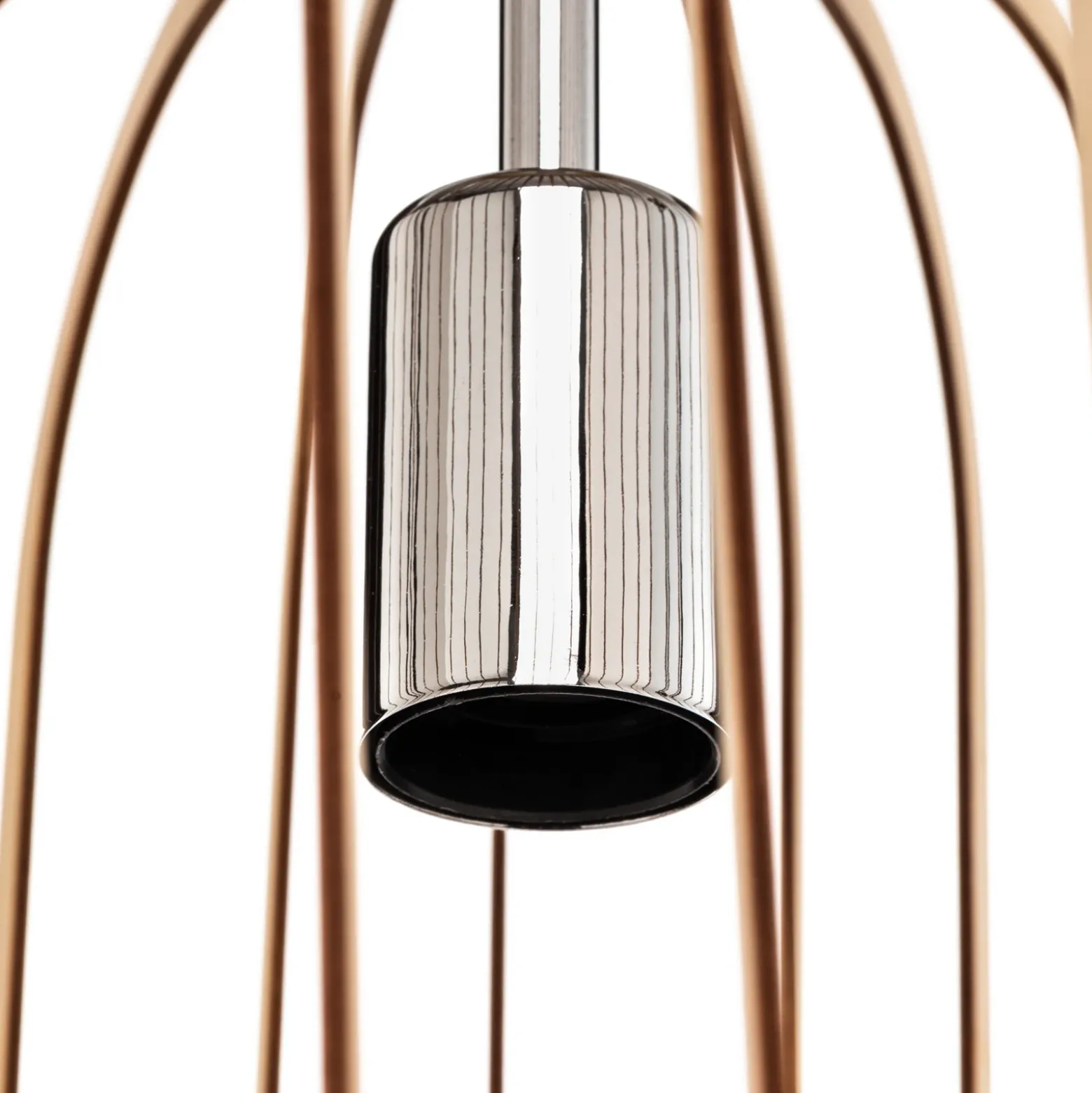 Lámpara colgante Paz cromada, cilindro con láminas de madera Ø 45 cm