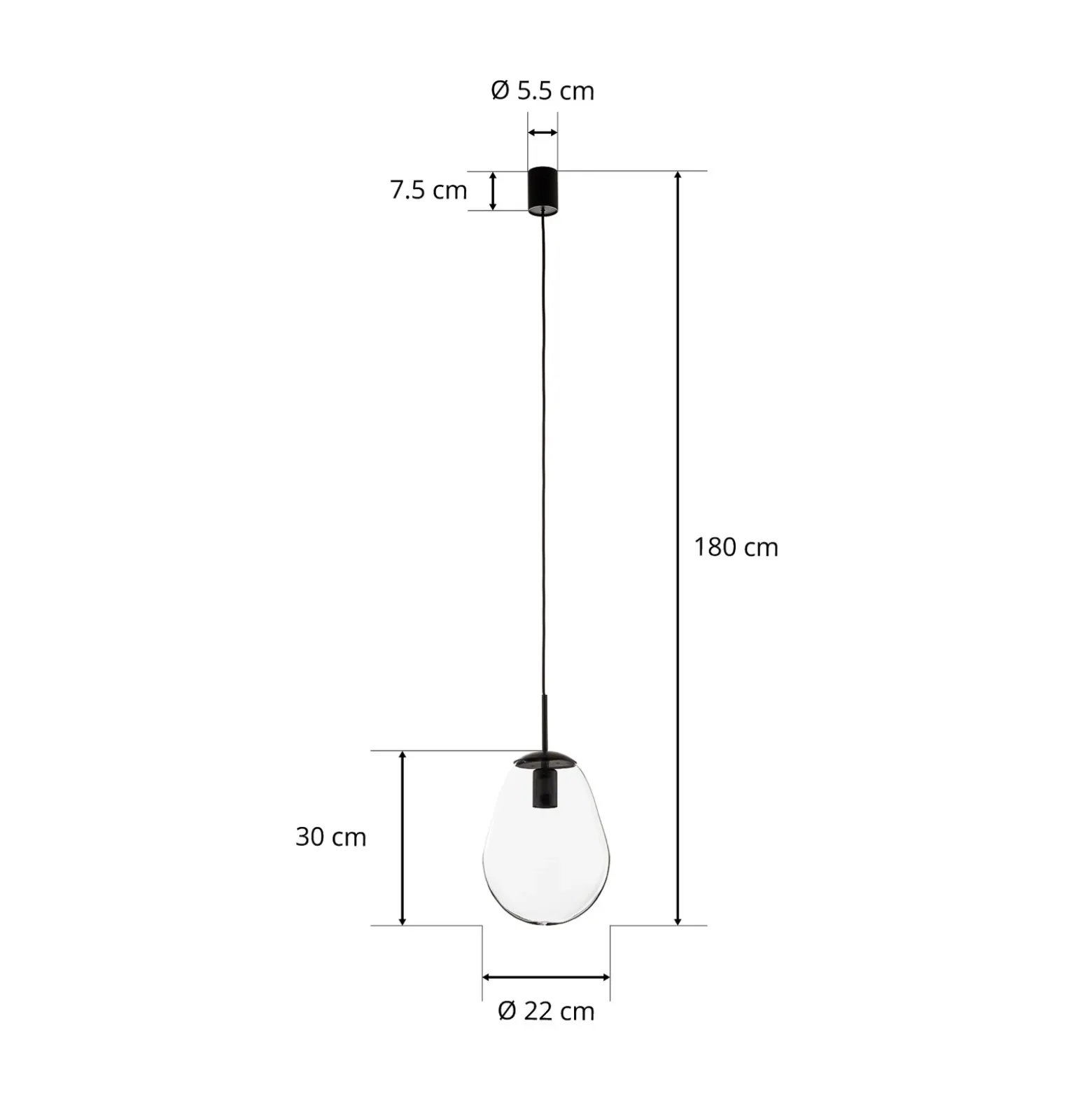 Lámpara colgante Pear S con pantalla de cristal, negro