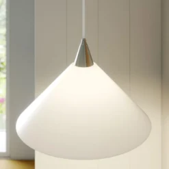 Lámpara colgante Petra de Lindby, blanca, cristal, Ø 40 cm, cono, E27