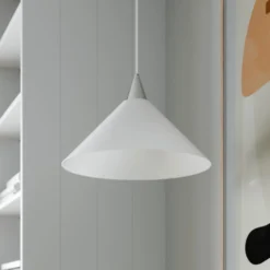 Lámpara colgante Petra de Lindby, blanca, cristal, Ø 40 cm, cono, E27