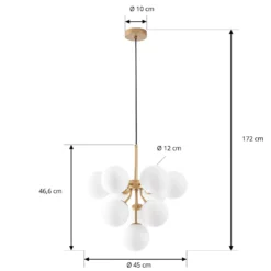 Lámpara colgante Peyton de Lucande, 10 luces, dorado/blanco, cristal