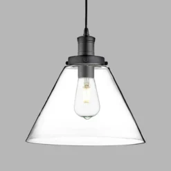 Lámpara colgante pirámide, negra/clara, cristal, Ø 29 cm, E27