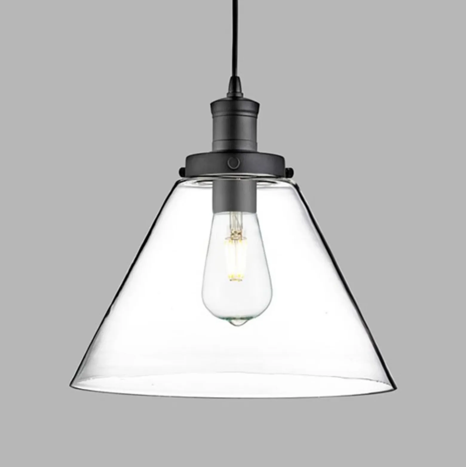Lámpara colgante pirámide, negra/clara, cristal, Ø 29 cm, E27