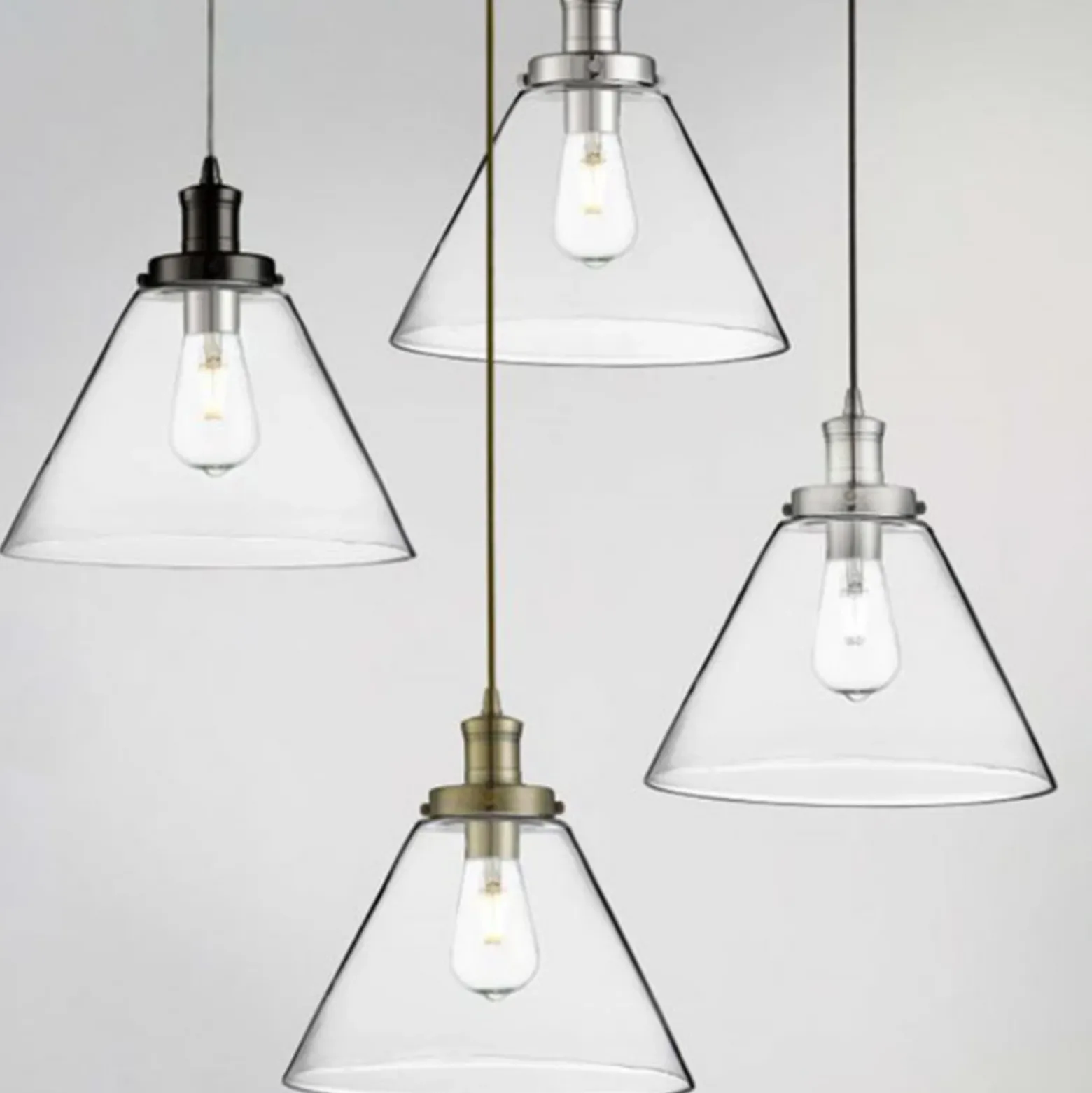 Lámpara colgante pirámide, negra/clara, cristal, Ø 29 cm, E27
