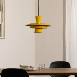 Lámpara colgante Plato, amarillo mostaza, metal, Ø 38 cm, E27
