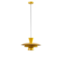 Lámpara colgante Plato, amarillo mostaza, metal, Ø 38 cm, E27