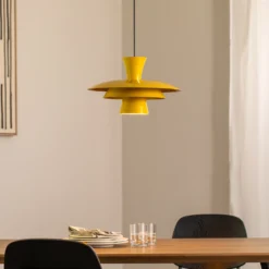 Lámpara colgante Plato, amarillo mostaza, metal, Ø 38 cm, E27