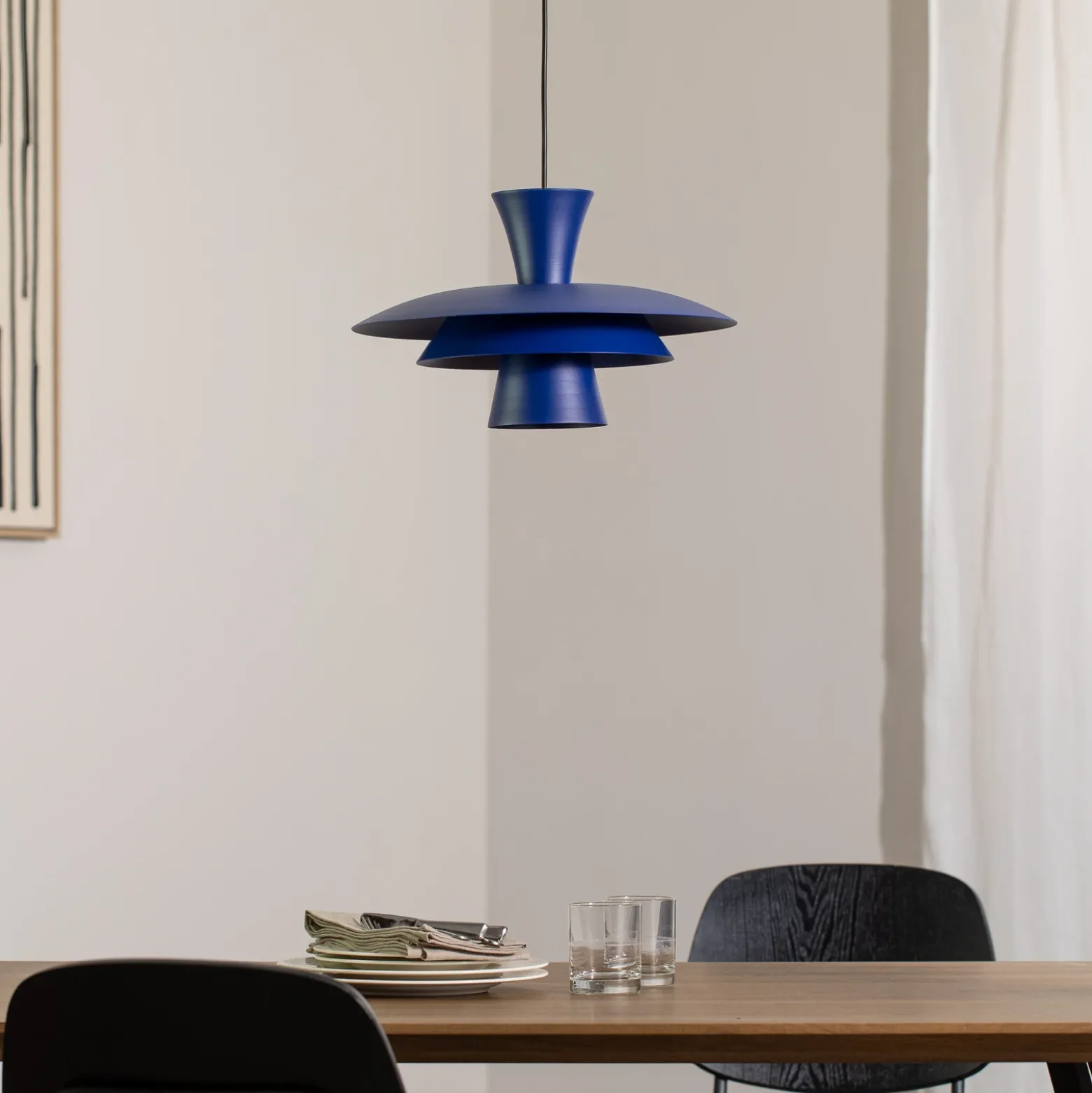 Lámpara colgante Plato, azul oscuro, metal, Ø 38 cm, E27