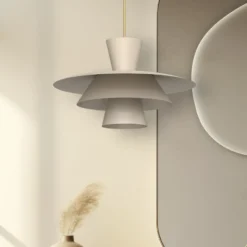 Lámpara colgante Plato, beige, metal, Ø 38 cm, E27