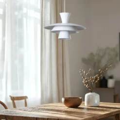 Lámpara colgante Plato, blanca, metal, Ø 38 cm, E27
