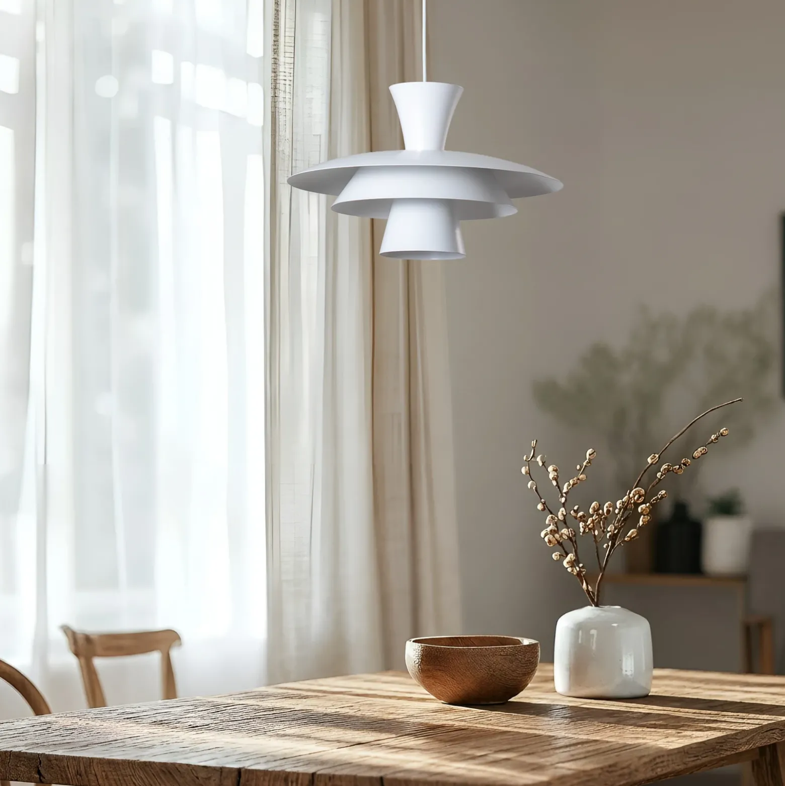 Lámpara colgante Plato, blanca, metal, Ø 38 cm, E27