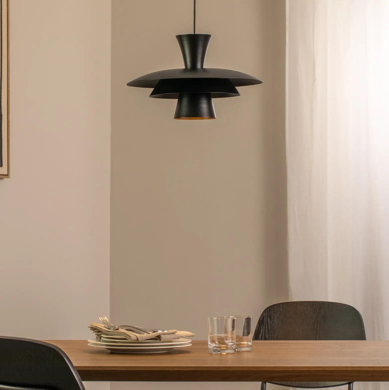 Lámpara colgante Plato, negro, metal, Ø 38 cm, E27