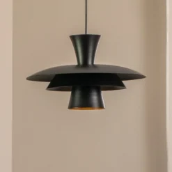 Lámpara colgante Plato, negro, metal, Ø 38 cm, E27