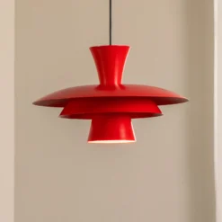 Lámpara colgante Plato, roja, metal, Ø 38 cm, E27