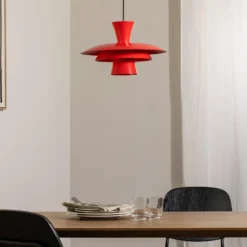 Lámpara colgante Plato, roja, metal, Ø 38 cm, E27