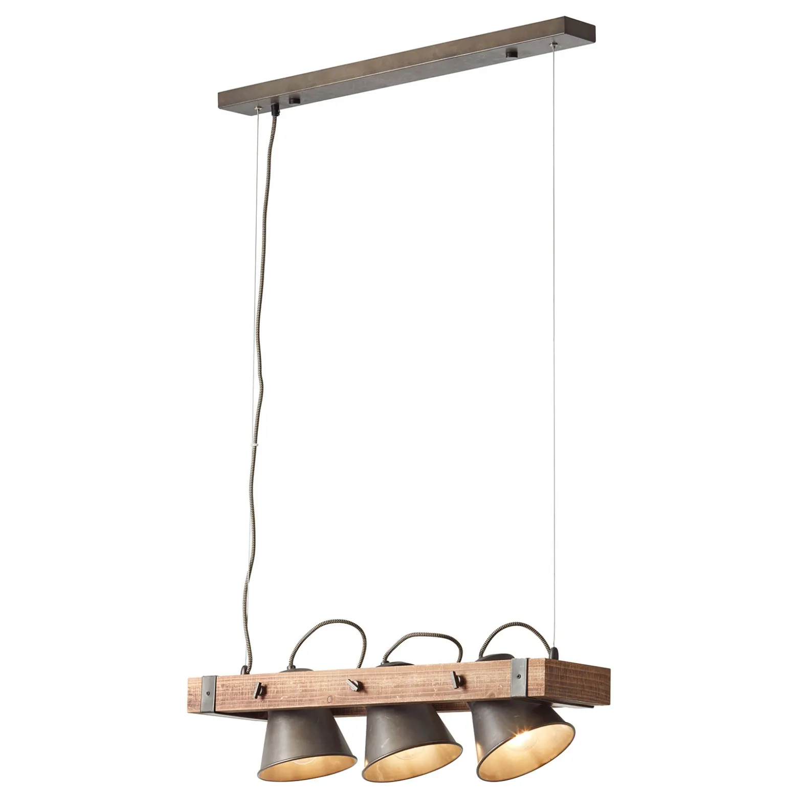 Lámpara colgante Plow, 3 luces negro/madera oscuro