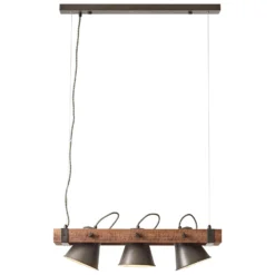 Lámpara colgante Plow, 3 luces negro/madera oscuro