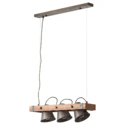 Lámpara colgante Plow, 3 luces negro/madera oscuro