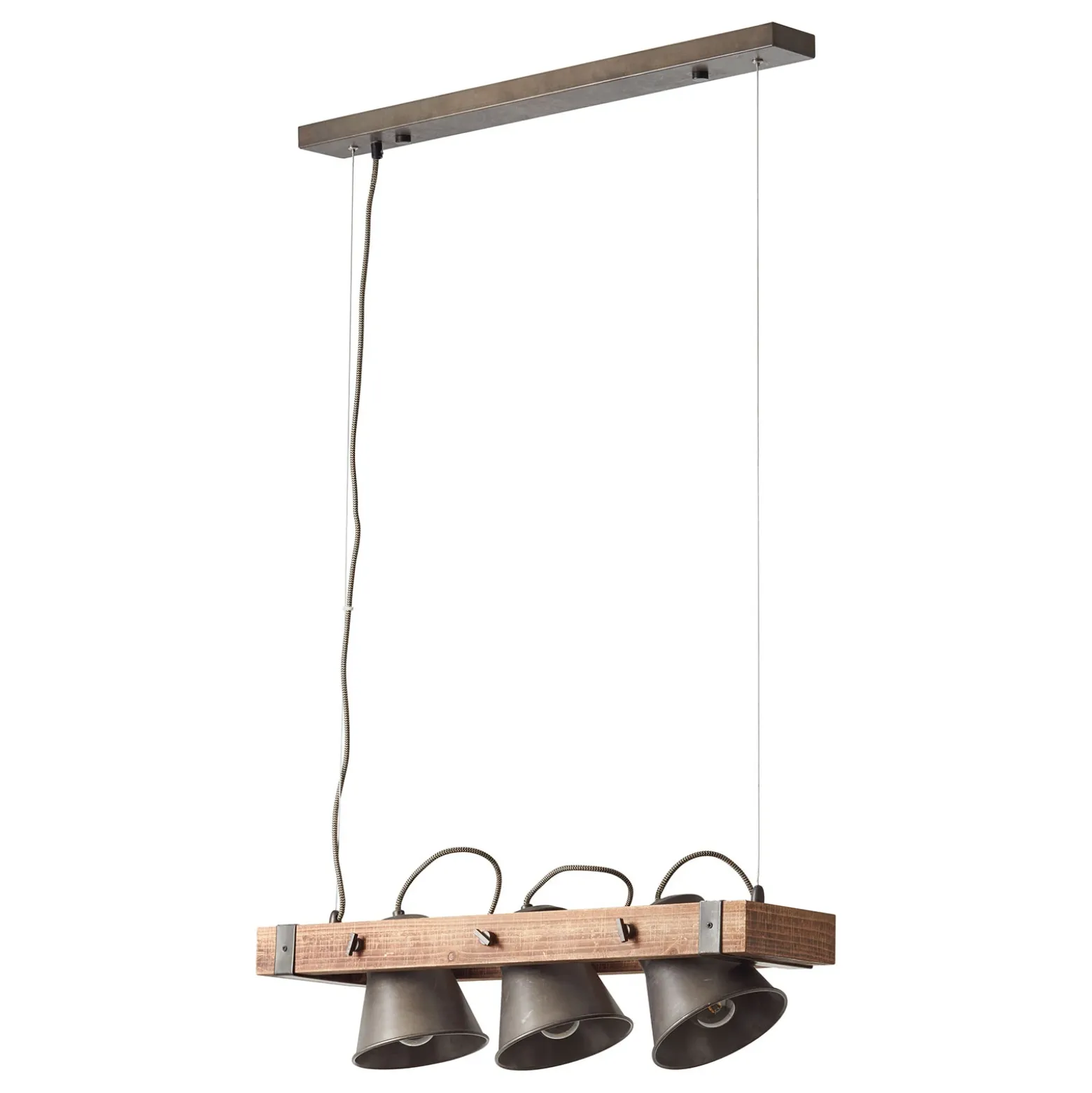 Lámpara colgante Plow, 3 luces negro/madera oscuro