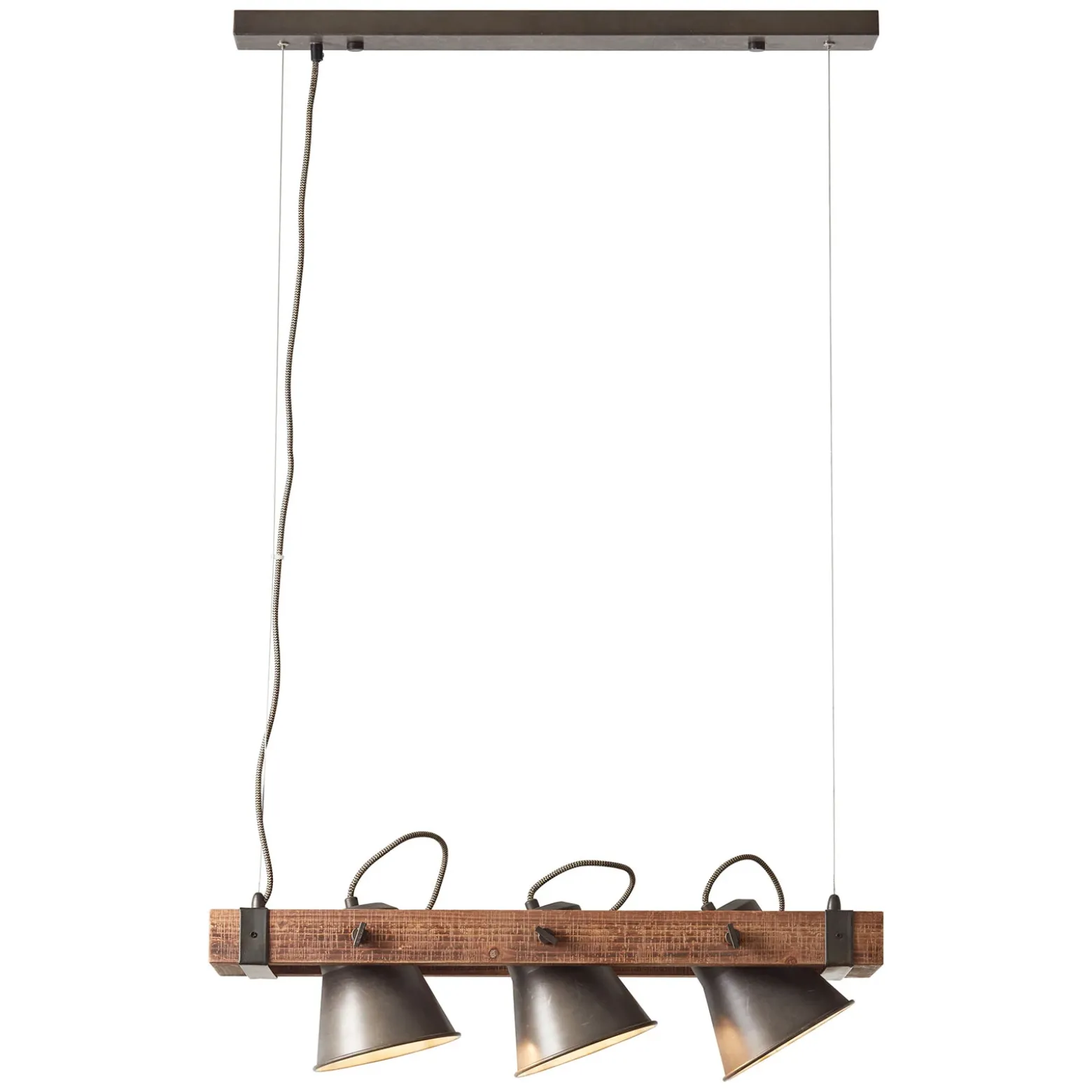 Lámpara colgante Plow, 3 luces negro/madera oscuro