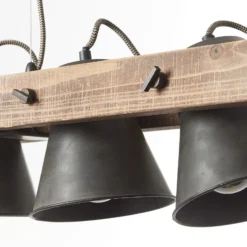 Lámpara colgante Plow, 3 luces negro/madera oscuro