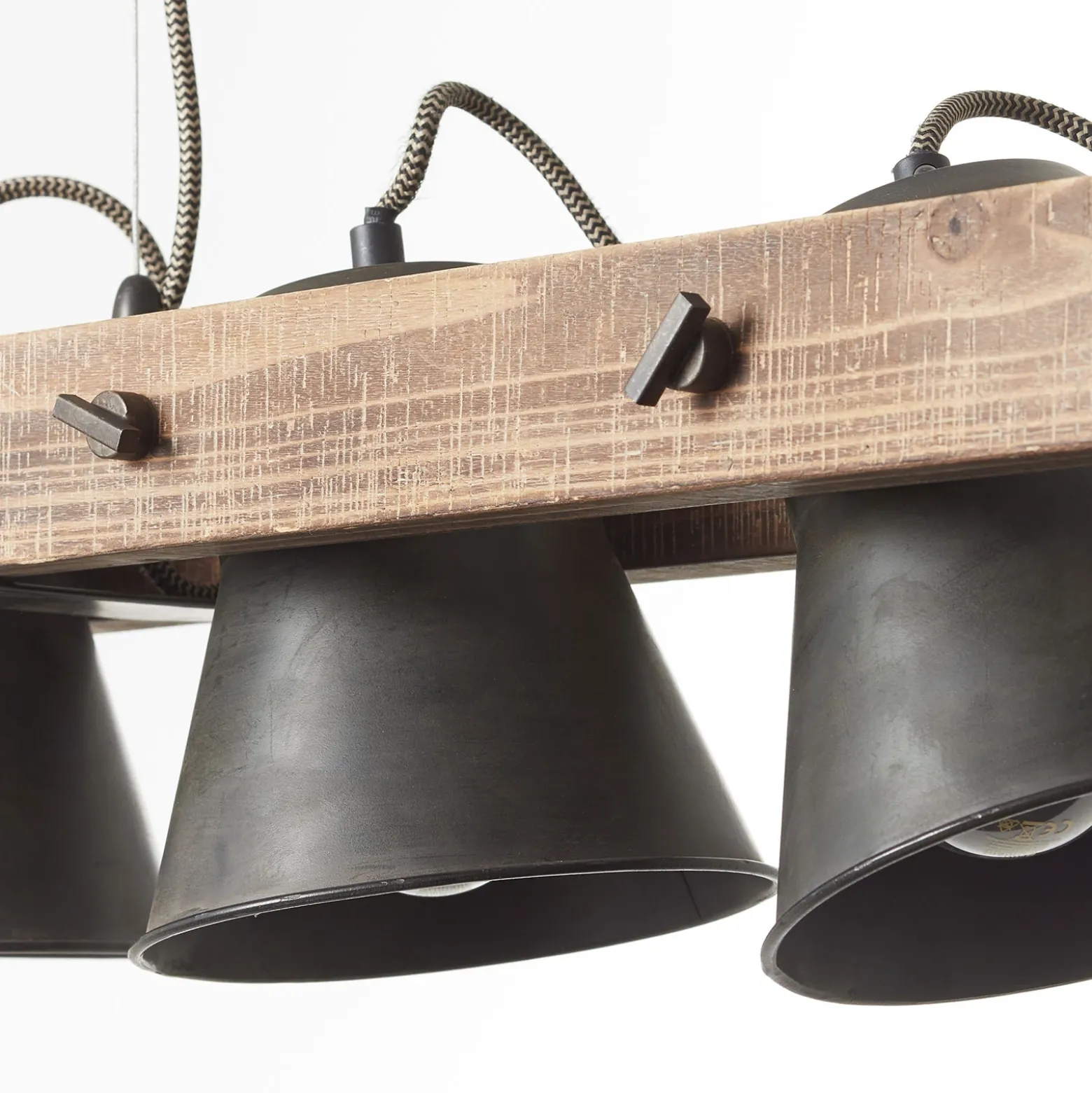 Lámpara colgante Plow, 3 luces negro/madera oscuro