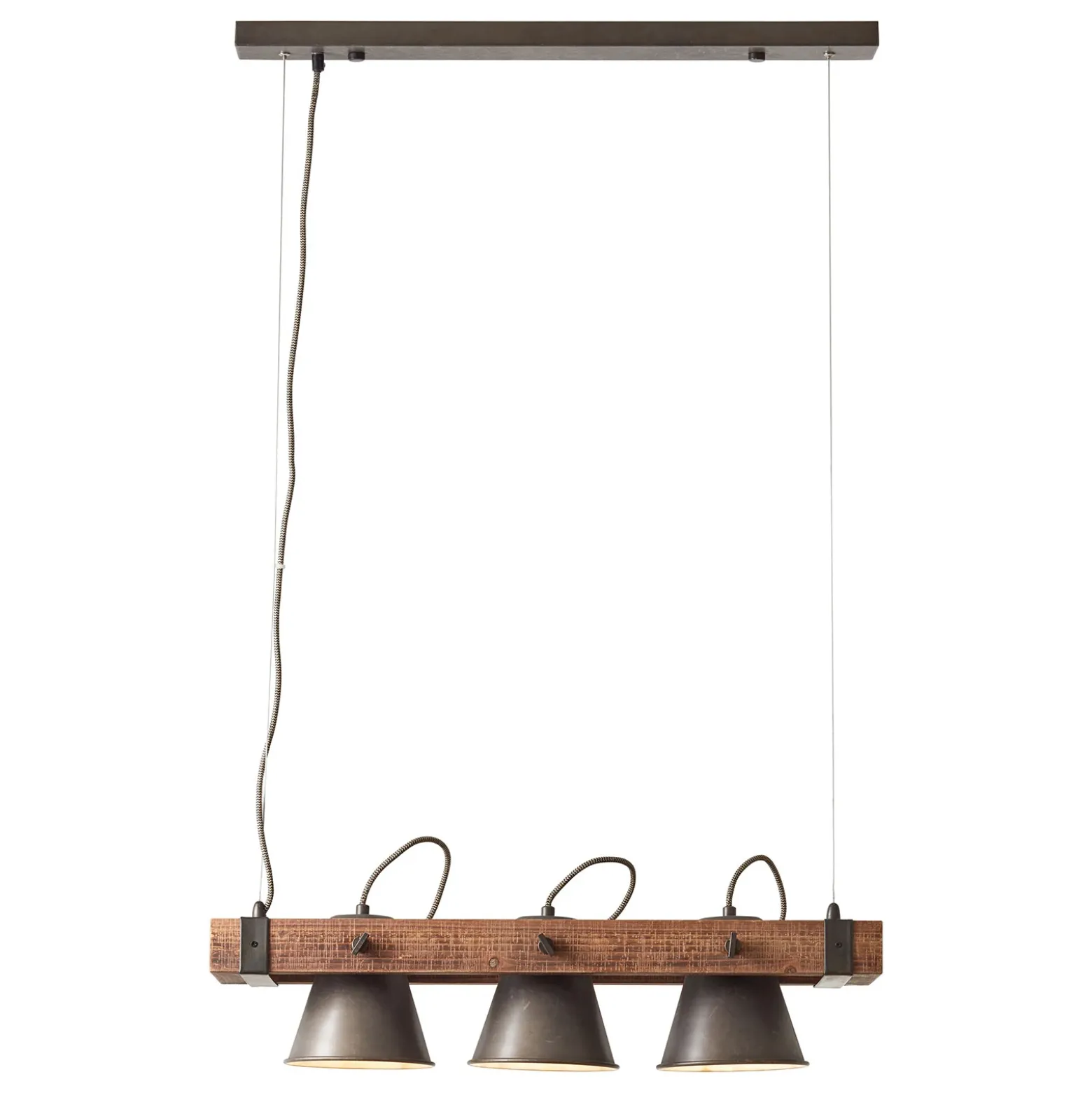 Lámpara colgante Plow, 3 luces negro/madera oscuro