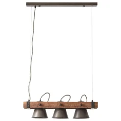 Lámpara colgante Plow, 3 luces negro/madera oscuro