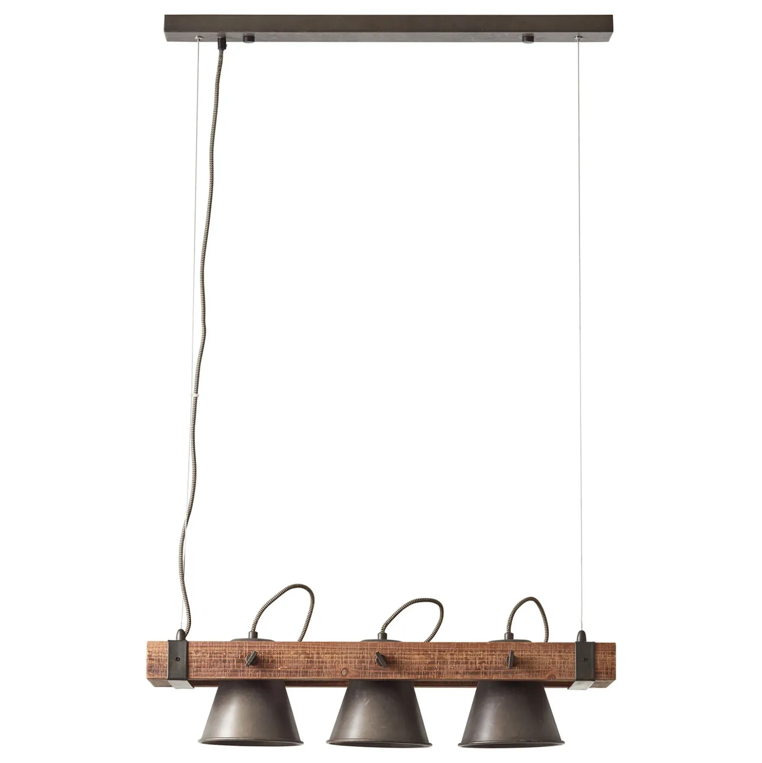 Lámpara colgante Plow, 3 luces negro/madera oscuro