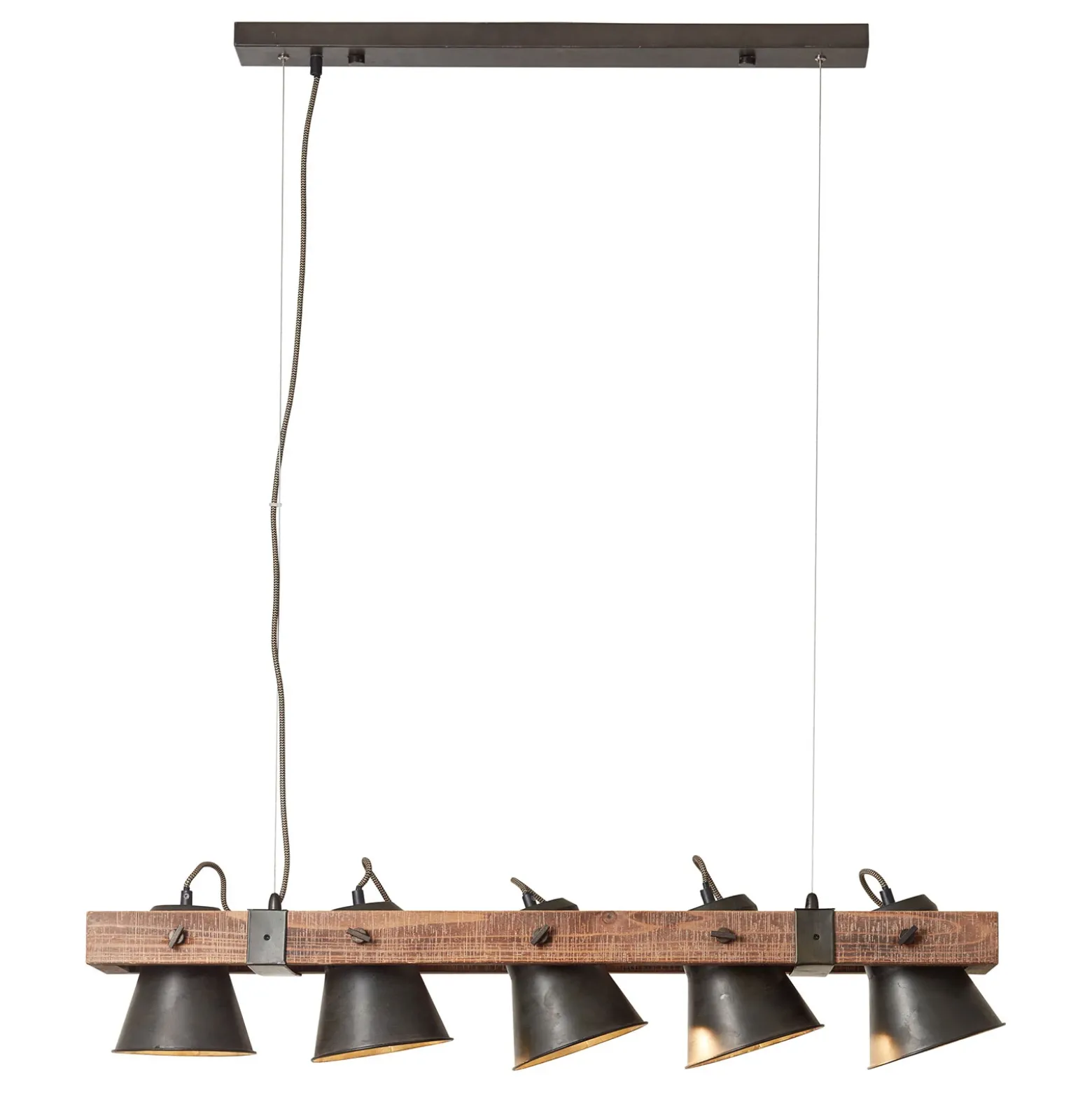 Lámpara colgante Plow, 5 luces negro/madera oscuro