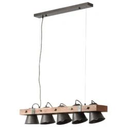 Lámpara colgante Plow, 5 luces negro/madera oscuro