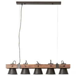 Lámpara colgante Plow, 5 luces negro/madera oscuro