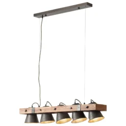 Lámpara colgante Plow, 5 luces negro/madera oscuro